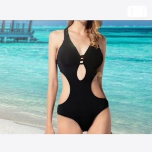 Sexy One Piece Strappy Swimsuit Sz 10 12 Black - Picture 3 of 5
